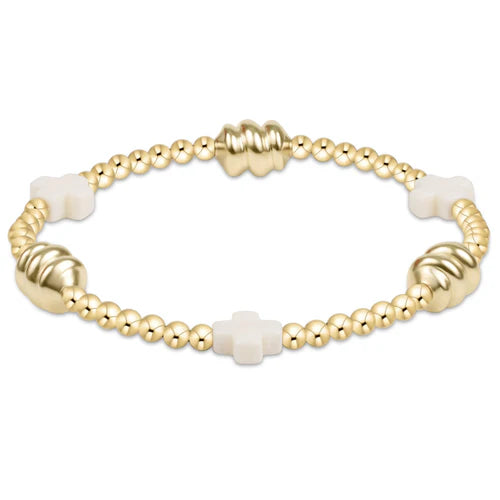 Enewton - Signature Cross Admire Gold Pattern 3mm Bead Bracelet - Off-White