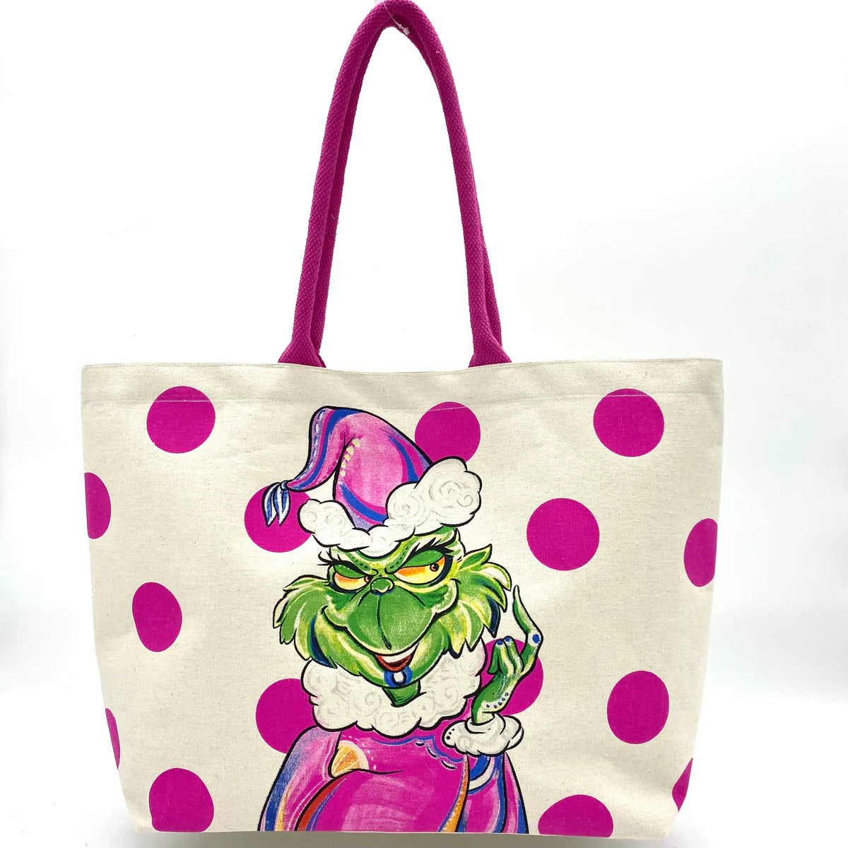 Tote Bag - Green Grinchy Santa - Pink