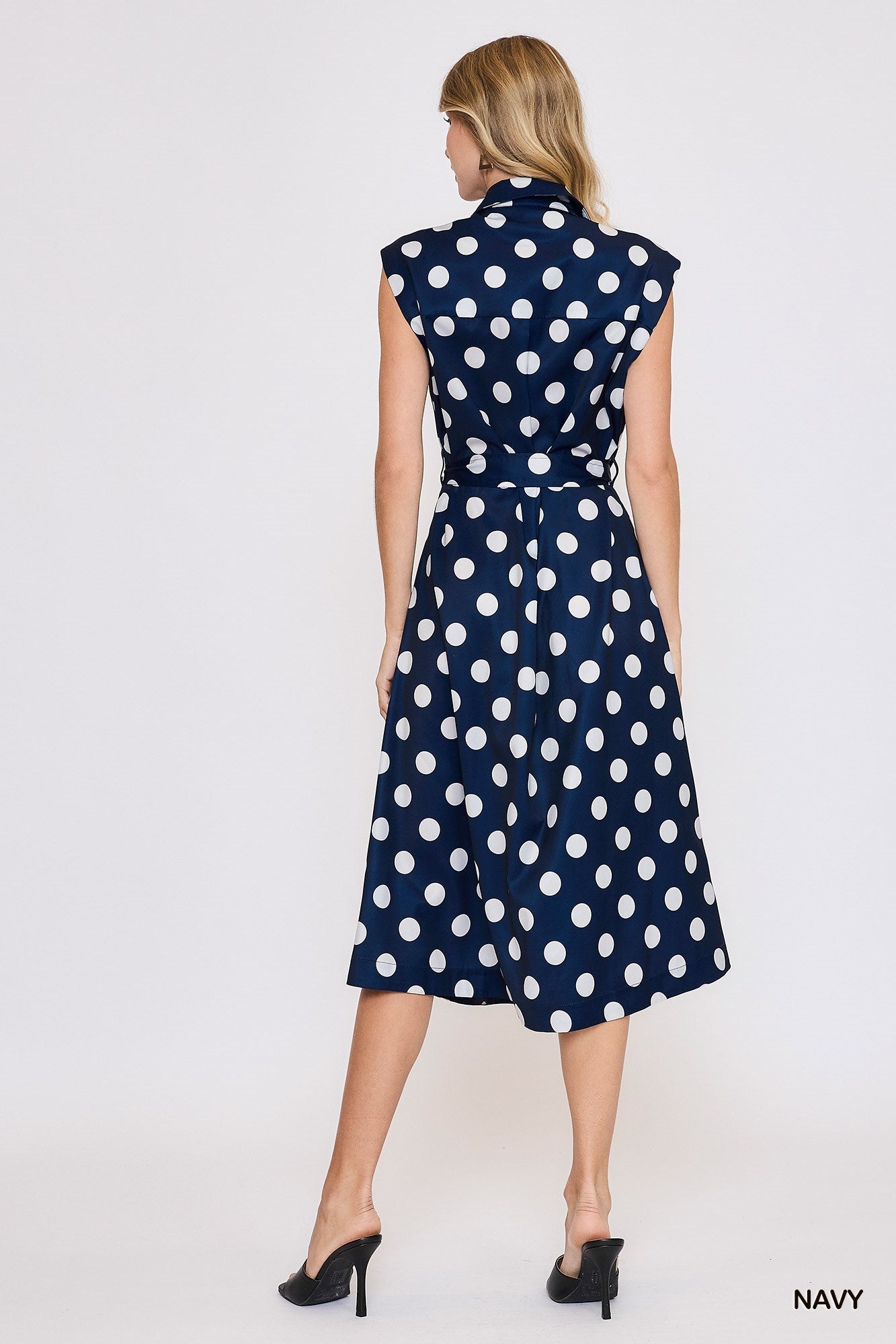 Dress - Polkadot Button Down - Navy