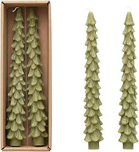 Candle - Tree Shaped Taper - Cedar Green Set of 2