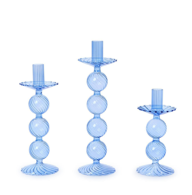 Candlestick - Hand-Blown Glass - Blue