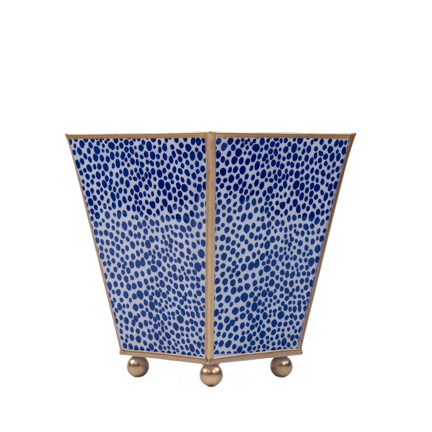 Cachepot - 4" Square Enameled  Shagreen Planter - Blue White - Findlay Rowe Designs