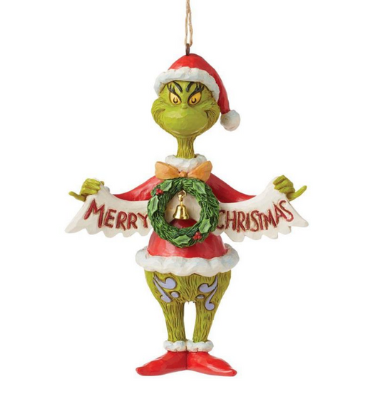 Ornament - Grinch Holding Banner - Findlay Rowe Designs