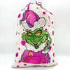 Santa Sack - Pink With Green Grinch - Jute