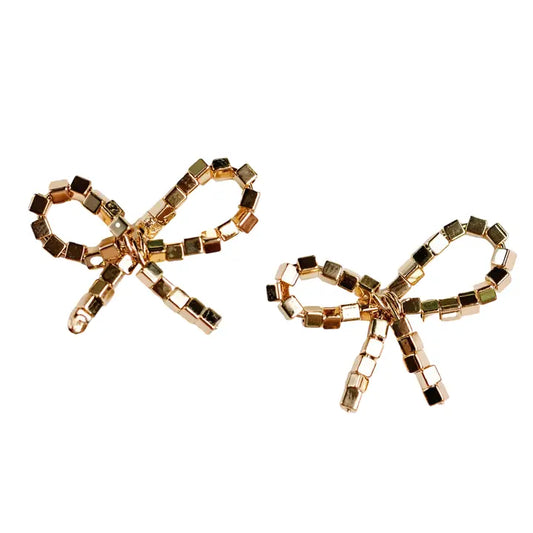 St. Armands - Earrings - Mini Gold Beaded Statement Bow