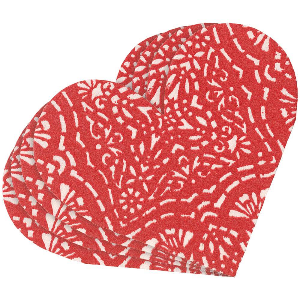 Caspari - Annika Heart Die-Cut Paper Linen Luncheon Napkins in Red - Findlay Rowe Designs