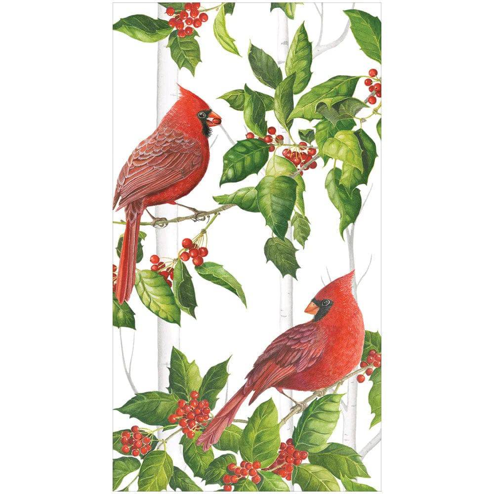 Caspari Guest Towel Napkins Holly And Songbirds White Silver Findlay Rowe Designs