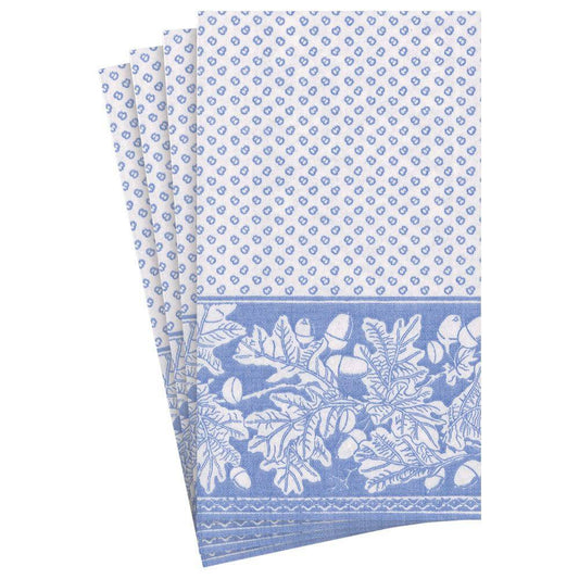 Caspari - Oak Leaves & Acorns Paper Linen Guest Towel Napkins in French Blue/White - Findlay Rowe Designs