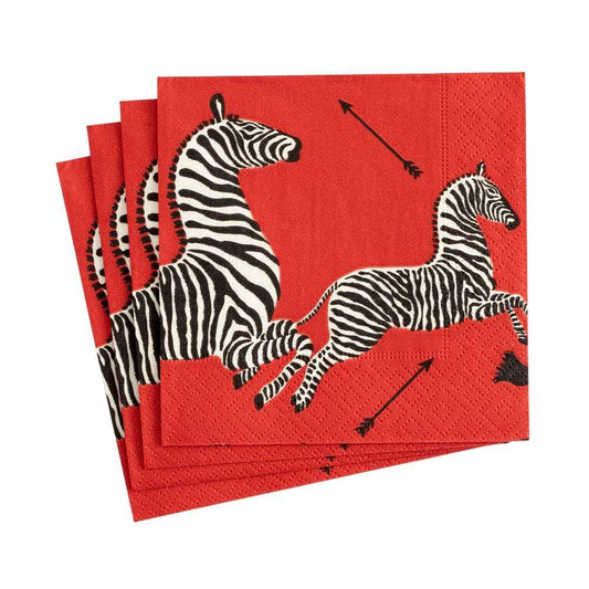 Caspari - Cocktail Napkins - Zebras Red - Findlay Rowe Designs