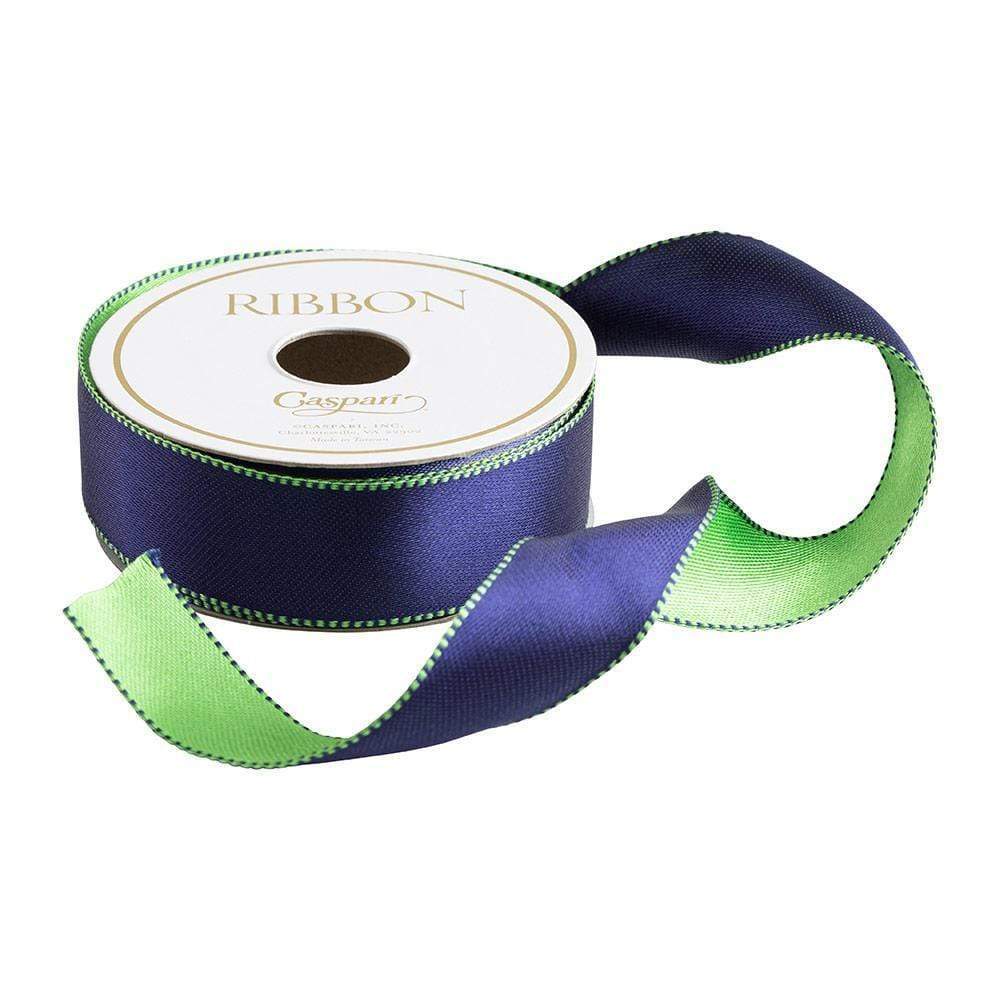 Ribbon - Navy & Green Reversible Satin Wired - Findlay Rowe Designs