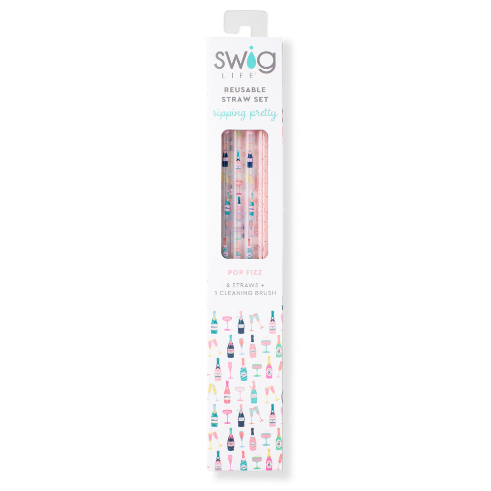 Swig - Reusable Straw Set - Pop Fizz + Pink Glitter - Findlay Rowe Designs