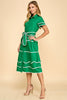 Dress - Midi - Green with White Trim