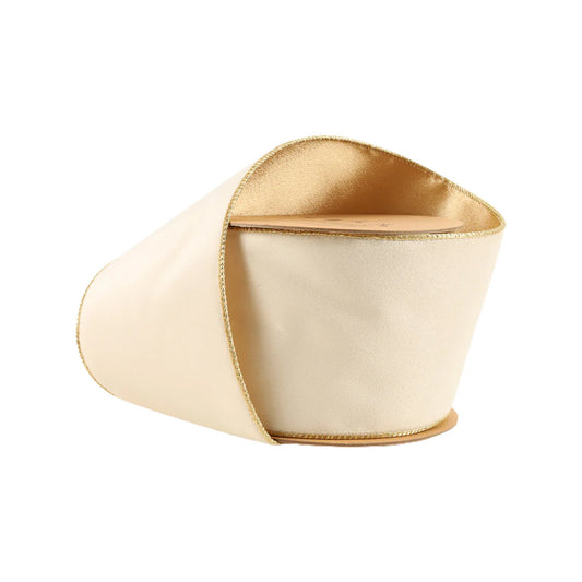 Ribbon  - 4in Reversible Velvet Wired - Ivory Gold