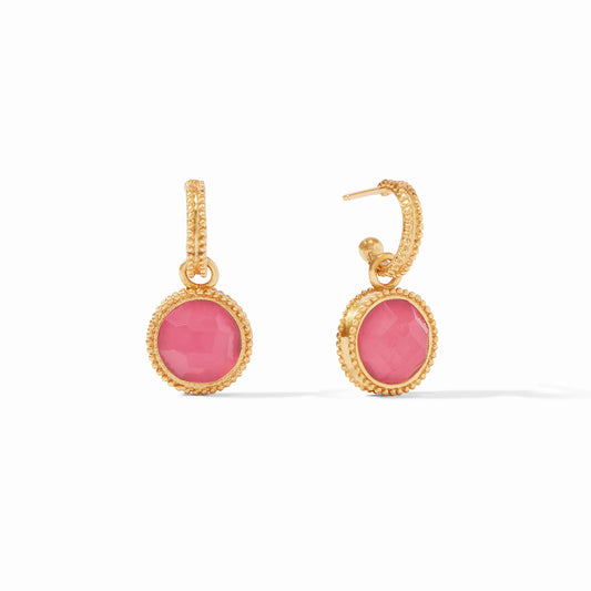 Julie Vos - Fleur de Lis Reversible Hoop and Charm Earring - Peony Pink