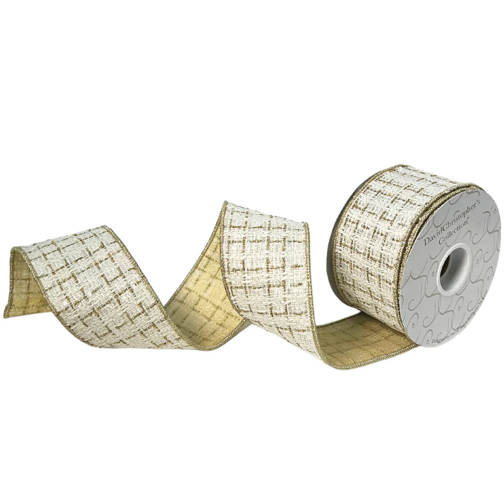 Ribbon - Woven White Gold Plaid - Findlay Rowe Designs