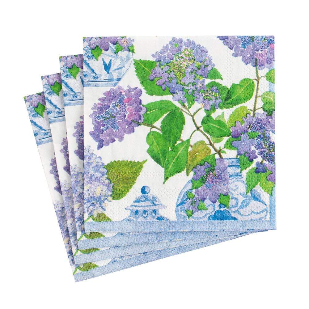 Caspari - Cocktail Napkins - Hydrangeas and Porcelain