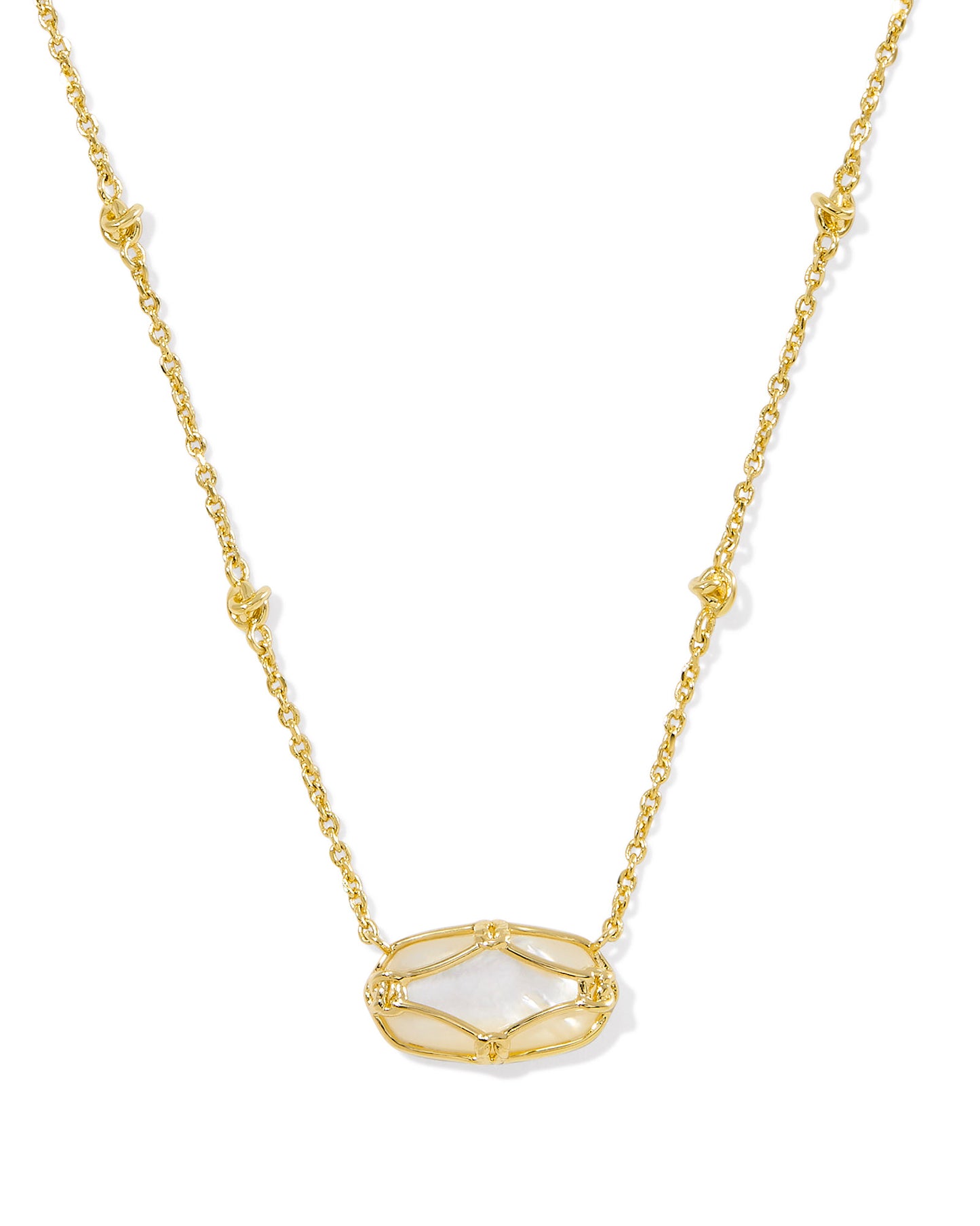 Kendra Scott - Necklace - Elisa Lattice Frame Gold Short Pendant - Gold Ivory Mother of Pearl