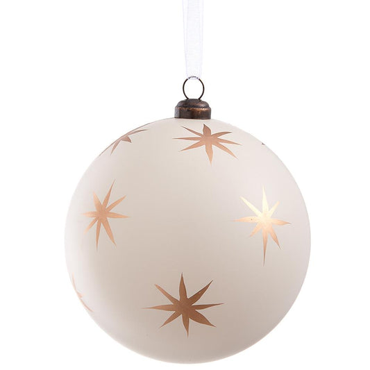 Ornament - 4in Plastic Star Ball Ornament - Cream Gold - Findlay Rowe Designs