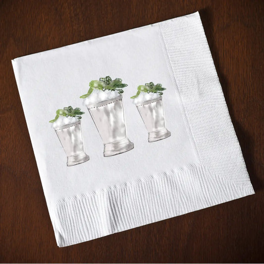 Hey Y'all Party - Napkins - Cocktail - Mint Julep - White.