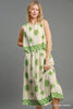 Dress - Borderprint Double Layered Midi - Green