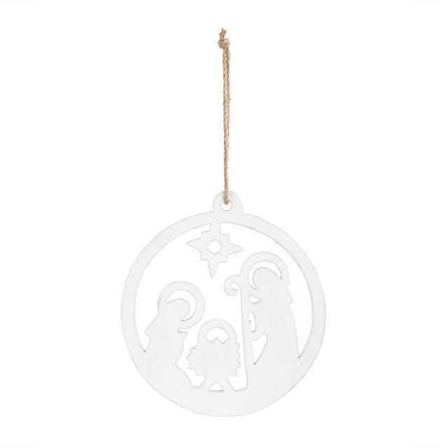 Ornament - White Enamel Wood Nativity Round - Findlay Rowe Designs