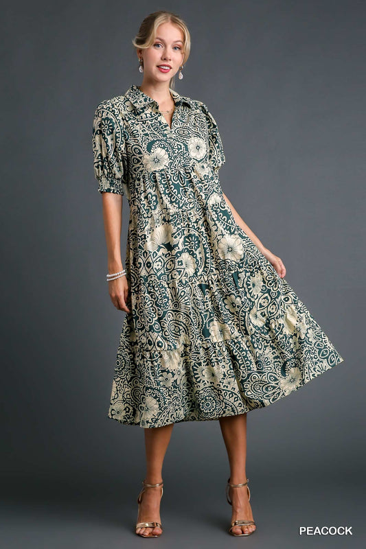 Dress - Paisley Print Tiered - Peacock - Findlay Rowe Designs