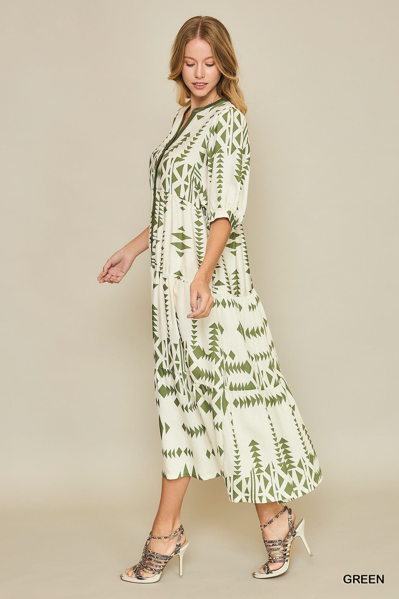 Dress - Aztec Print - Green