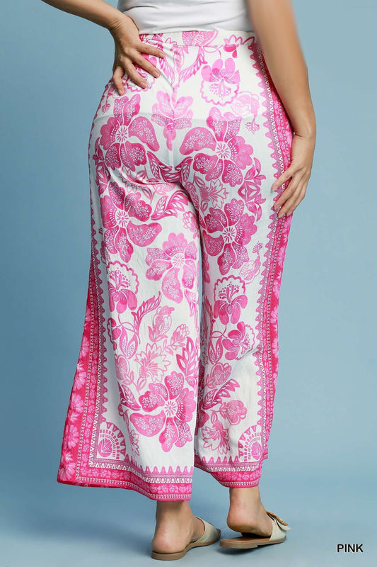 Pants - Floral Wide Leg - Pink