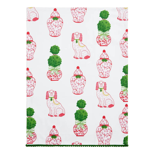 Towel - Chinoiserie Pom Pom - Pink Green