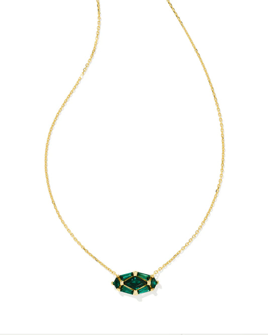 Kendra Scott - Necklace - Lindy Rae Elisa Gold Short Pendant Necklace - Green Crystal - Findlay Rowe Designs