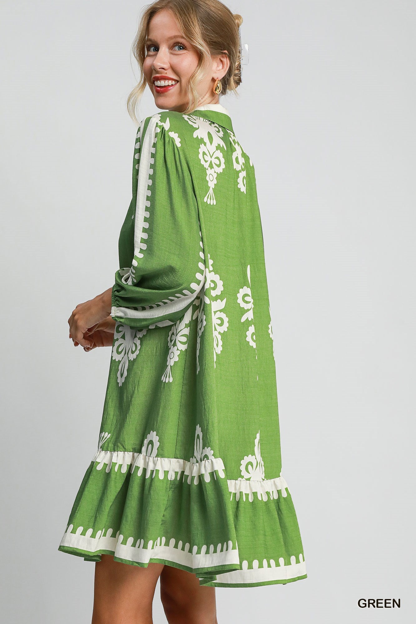 Dress - Border Print Tiered Hem - Green - Findlay Rowe Designs