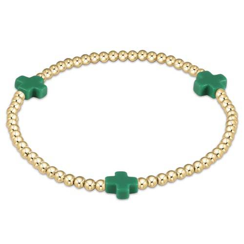 Enewton - egirl Signature Cross Gold Pattern 3mm Bead Bracelet - Emerald - Findlay Rowe Designs