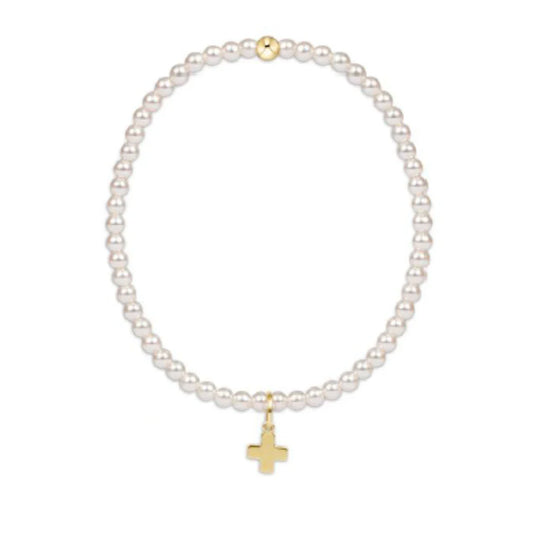 Enewton - Extends Classic 3mm Pearl Bead Bracelet - Gold Signature Cross Charm