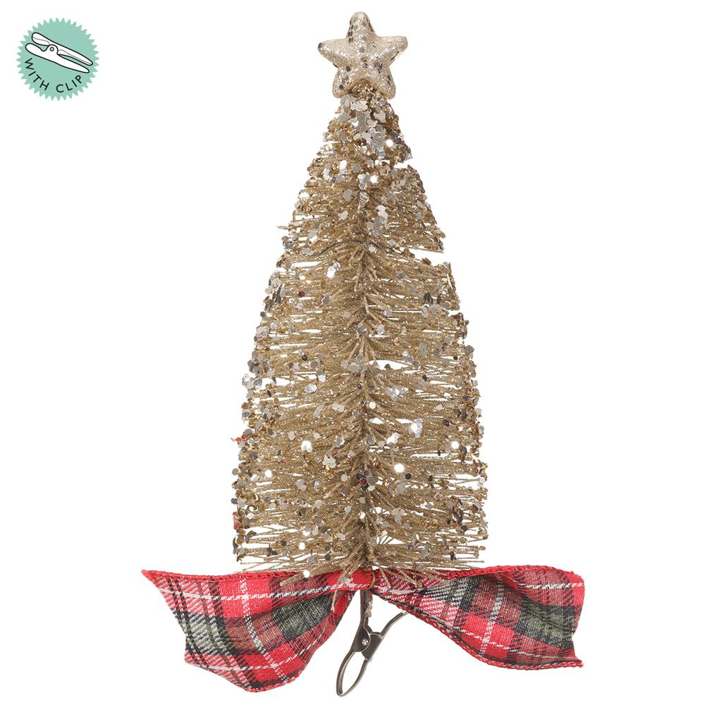 Ornament - Glittered Tree With Clip - Champagne - Findlay Rowe Designs