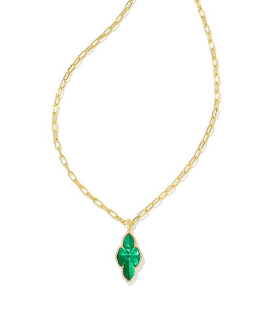 Kendra Scott - Necklace - Abbie Gold Pave Frame Large Long Pendant - Green Illusion - Findlay Rowe Designs