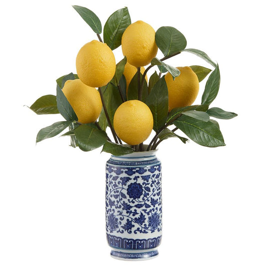 Ceramic Vase - 13.5in Lemon Stalks