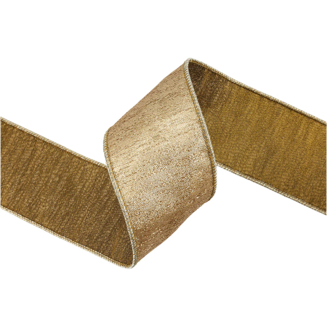 Ribbon - 2.5in Wired Textured Gold Metallic