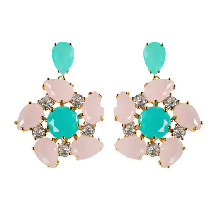 St. Armands - Earrings - Pink and Turquoise Diamond Pinwheel Statement