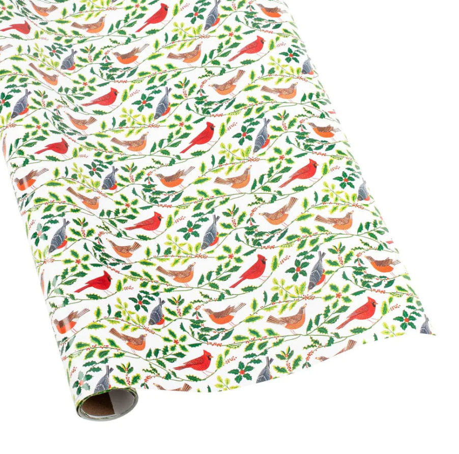 Caspari - Wrapping Paper - Songbirds And Holly WhitE - NO SHIP - STORE PICKUP - Findlay Rowe Designs