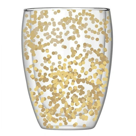 Stemless Wine Glass - Double Wall - Gold Confetti