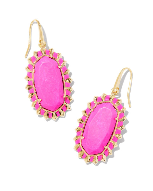 Kendra Scott - Dani Color Burst Frame Drop Earrings - Gold Neon Pink Magnesite - Findlay Rowe Designs