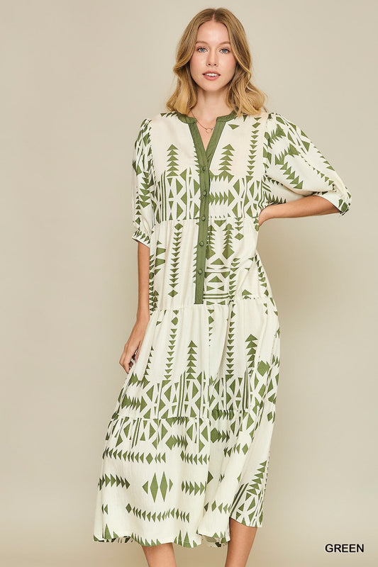 Dress - Aztec Print - Green