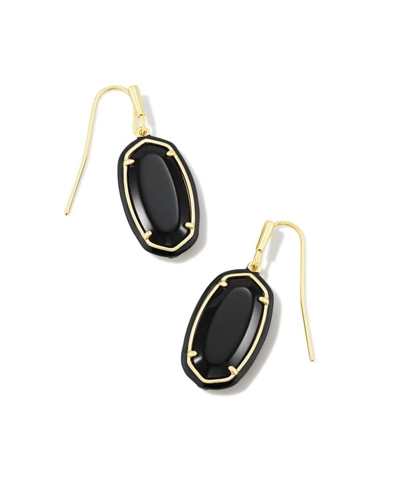 Kendra Scott - Earrings - Dani Gold Enamel Framed Drop - Black Agate