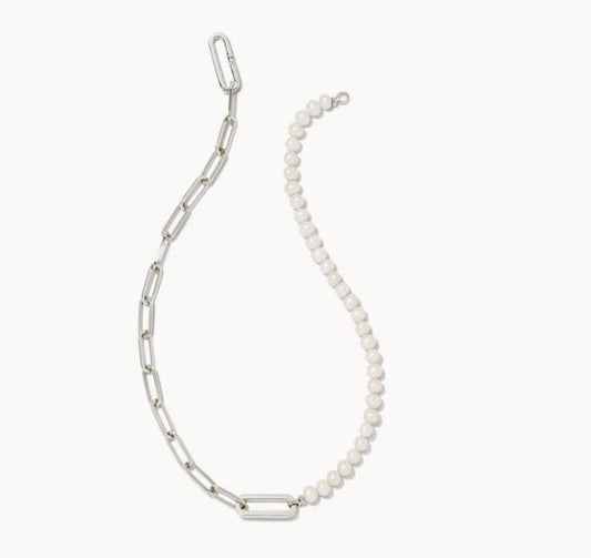 Kendra Scott - Ashton Silver Metal Half Chain Necklace - White Pearl - Findlay Rowe Designs