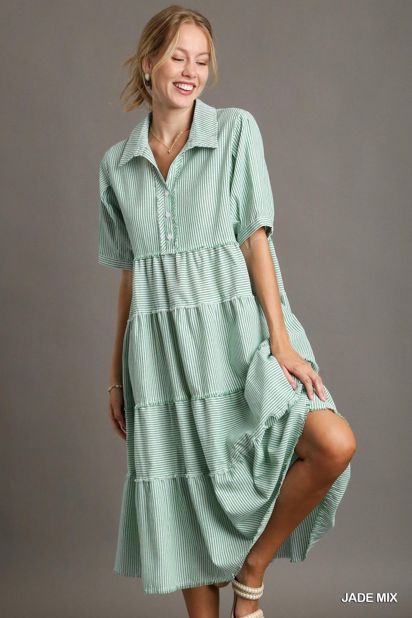 Dress - Jade Stripe Tiered A-Line Maxi