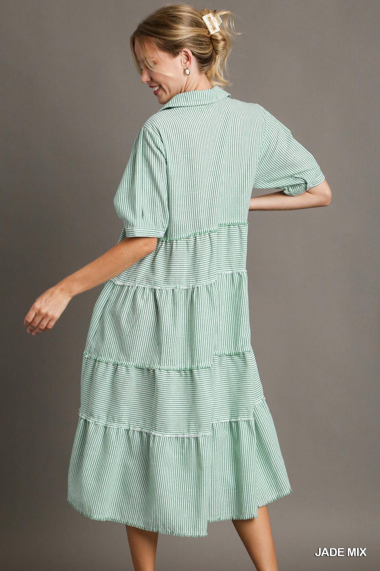 Dress - Jade Stripe Tiered A-Line Maxi