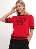 Sweater - Sequin Bulldog Short Sleeve Knit - Red